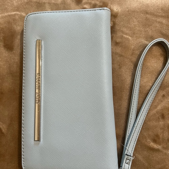Steve Madden Handbags - Steve Madden Light Blue Saffiano Wristlet Clutch